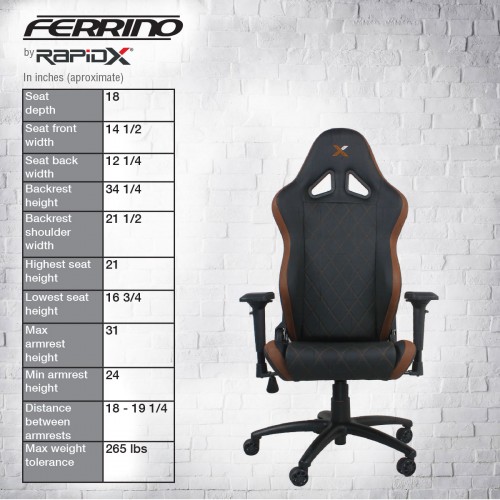 RapidX Ferrino Series Gaming Chair - Brown on Black