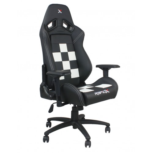 RapidX Finish Line Series Gaming Chair - White on Black