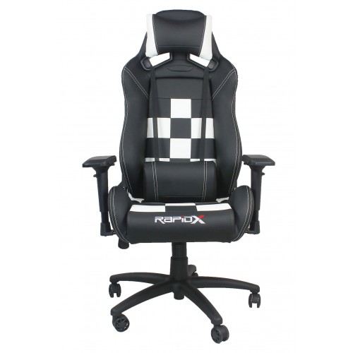 RapidX Finish Line Series Gaming Chair - White on Black