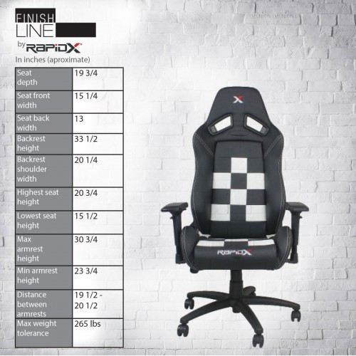 RapidX Finish Line Series Gaming Chair - White on Black