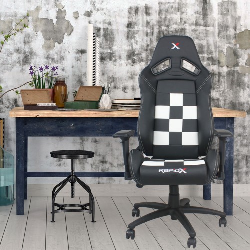 RapidX Finish Line Series Gaming Chair - White on Black